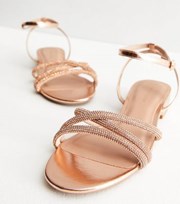 New Look Rose Gold 2 Part Diamante Strappy Sandals